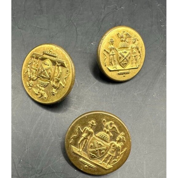 Antique 1800 Waterbury Button Co 3 Brass Uniform Buttons 1860 - 1870 NY City